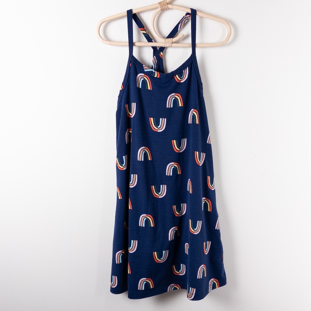 Hanna Andersson Rainbow Racerback Dress Kids 6-7 Navy Blue Jersey Stretch